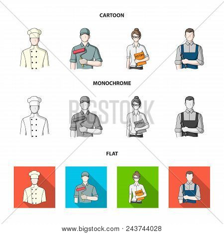 Cook, Painter, Teacher, Locksmith Mechanic.profession Set Collection Icons In Cartoon, Flat, Monochr