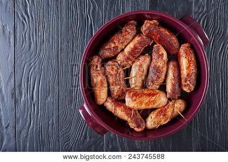 Fried Braciole - Rolls Of Pounded Beef Steaks Layered With Prosciutto, Grated Parmesan Cheese And Fi
