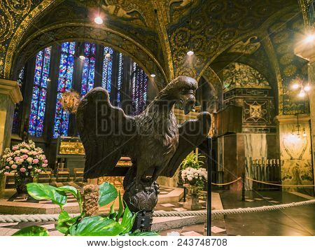 Aachen, Germany - May 31, 2018: Interior Carolingian Octagon (palatine Chapel) In Aachen Cathedral, 