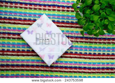 GOMEL, BELARUS - MAY 31, 2018: Handkerchief Hanae Mori. Hanae Mori, is a fashion designer in Japan. 