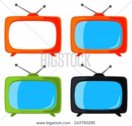 Colorful Cartoon Vintage Tv Set Isolated On White Background. Media Theme Vector Illustration For Ic