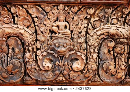 Udskæring af Gopura på Banteay Sreiz, Cambodja
