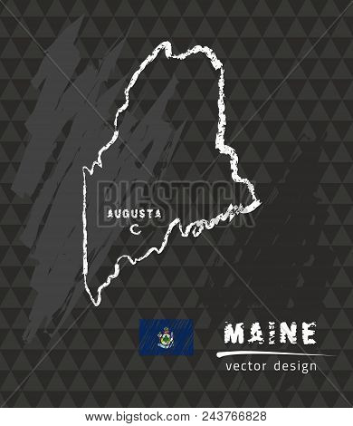 Maine Map, Vector Pen Drawing On Black Background
