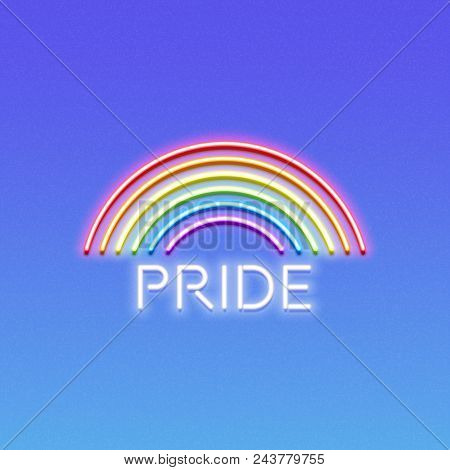 Neon Lgbt Pride Sign, Glowing Rainbow, Gay Love Celebration, Vector Illustration