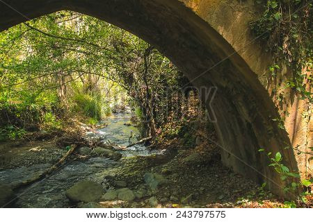 An Ancient Stone Bridge Located In Cyprus, Treis Elies