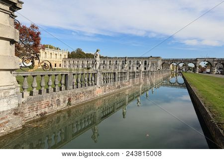 Baroque Architecture Of Villa Contarini In Italy, Landmark Venetian Villa Near Padova