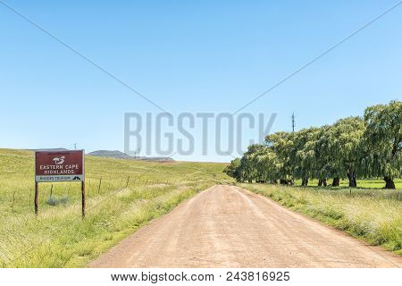 Rhodes, South Africa - March 27, 2018: Name Board Of The Eastern Cape Highlands Scenic Route On Road