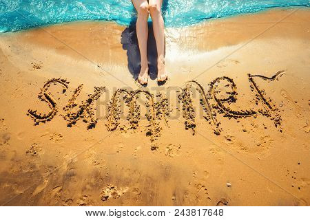 Lettering Summer On The Sand Of The Sea Shore