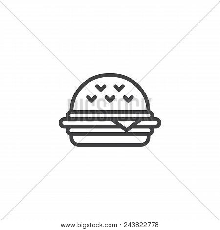 Cheeseburger Or Hamburger Outline Icon. Linear Style Sign For Mobile Concept And Web Design. Burger 