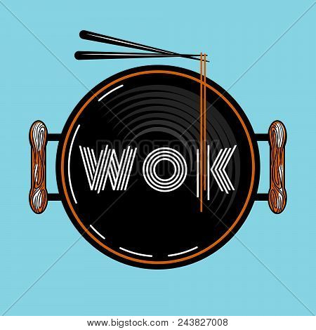 Wok Food Pan Vector Illustration. Asian Food Banner Template For Advertisement Flyers.