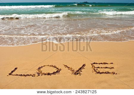 Love Letter On Beach. Sea. Valentines Day