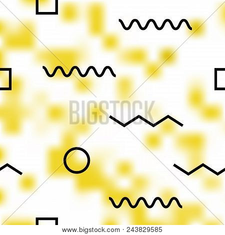 Beautiful Meadowlark Pixel Background With Memphis Design Elements. Trendy 2018 Shades Of Yellow Col