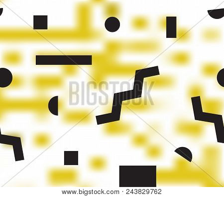 Beautiful Meadowlark Pixel Background With Memphis Design Elements. Trendy 2018 Shades Of Yellow Col