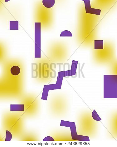 Beautiful Meadowlark Pixel Background With Memphis Design Elements. Trendy 2018 Shades Of Yellow Col