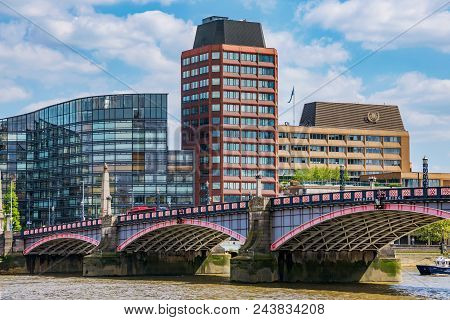 London, United Kingdom - May 04: View Of Lambeth Bridge And City Buildings Along The River Thames On