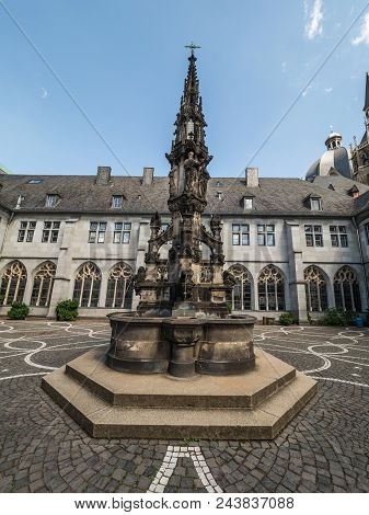 Aachen, Germany - May 31, 2018. Courtyard And Fountain In Domschatzkammer Aachen. Museum In Aachen,