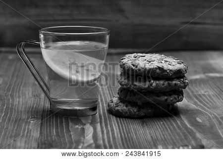 Tea And Biscuits. Traditional Snack For Tea Time. Drink And Homemade Goods Concept. Cookie Made Of O