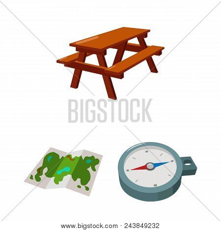 Rest In The Camping Cartoon Icons In Set Collection For Design. Camping And Equipment Vector Symbol 