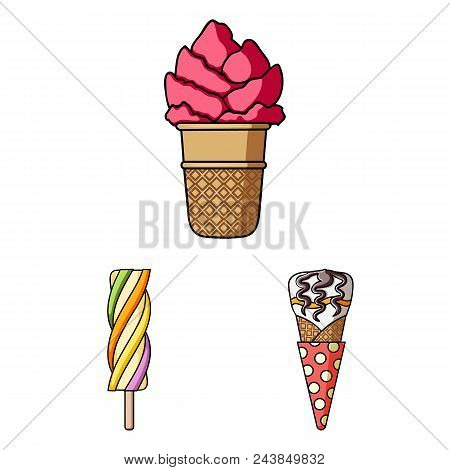 Different Ice Cream Cartoon Icons In Set Collection For Design. Dessert And Sweetness Vector Symbol 