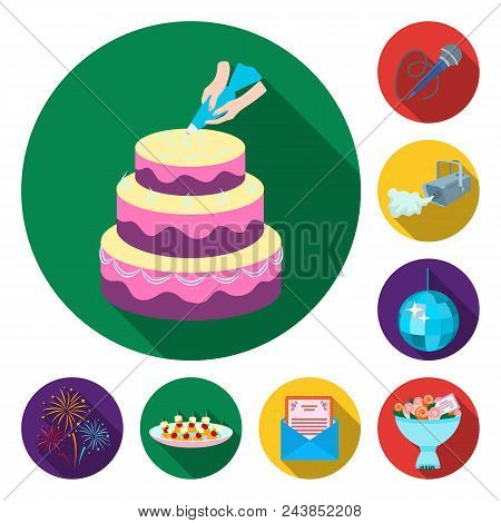 Event Organisation Flat Icons In Set Collection For Design.celebration And Attributes Vector Symbol 