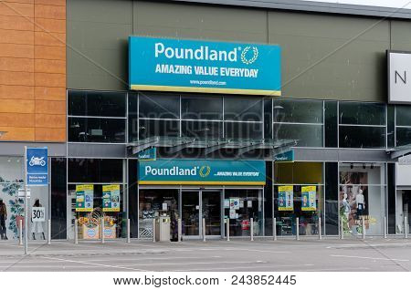 Prestatyn, Uk: June 3, 2018: The Frontage Of The Poundland Store At The Parc Prestatyn Retail Park. 