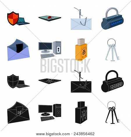 Virus, Monitor, Display, Screen .hackers And Hacking Set Collection Icons In Black, Cartoon Style Ve