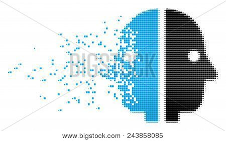 Dispersed Dual Face Dot Vector Icon With Wind Effect. Square Fragments Are Combined Into Dispersed D