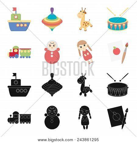 Train.kukla, Picture.toys Set Collection Icons In Black, Cartoon Style Vector Symbol Stock Illustrat