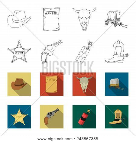 Star Sheriff, Colt, Dynamite, Cowboy Boot. Wild West Set Collection Icons In Outline, Flat Style Vec