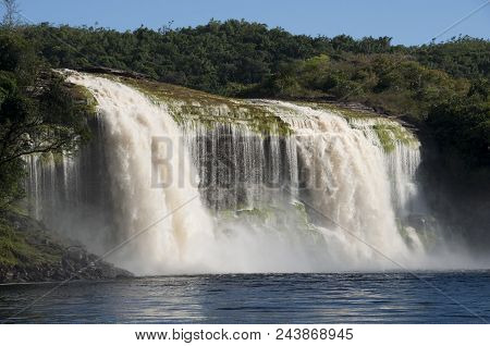 Giant Waterfall At Canaima Location In Venezuela