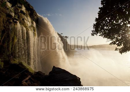 Giant Waterfall At Canaima Location In Venezuela