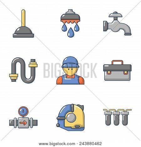 Sanitary Icons Set. Cartoon Set Of 9 Sanitary Vector Icons For Web Isolated On White Background
