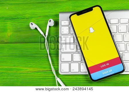 Sankt-petersburg, Russia, June 2, 2018: Snapchat Application Icon On Apple Iphone X Smartphone Scree