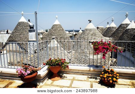 View Of Trulli From A Terrasse, Alberobello Village, Rione Monti, Province Of Bari, Puglia, Italy, E