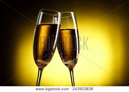 Pair Glass Of Champagne With Dark Background