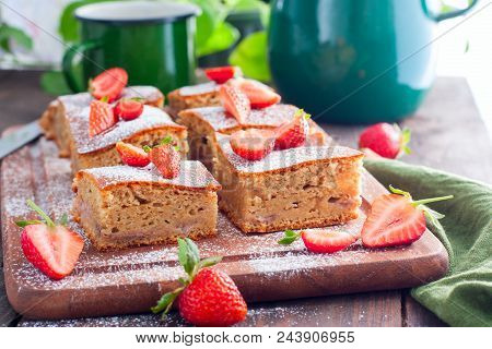 Summer Homemade Strawberry Pie With Whole Grain Flour, Horizontal
