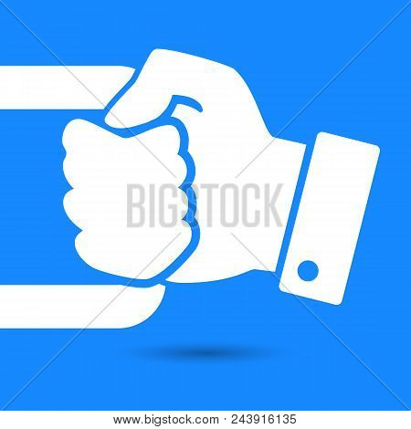 Flat Modern Art Design Graphic Image Of Hand With Handle On Pink And Blue Background. Concept Of Pul