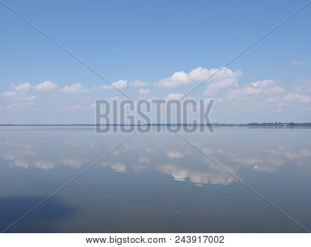 Beauty Landscapes Of Artificial European Goczalkowice Reservoir In Poland With Beauty Clouds On Blue