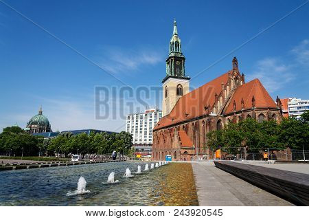 St. Marys Church, Marienkirche Near Alexanderplatz In Central Berlin, Germany