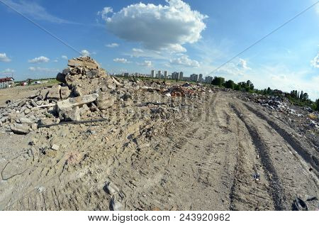 Ecology of Ukraine. Nature near Ukrainian capital.Environmental contamination. Illegal junk dump. May 25, 2018.Near Kiev, Ukraine