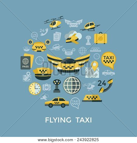 Digital Vector Flying Taxi Drone Icon Set