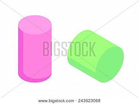 Vertical And Horizontal Cylinders, Colorful Banner Isolated On White Background, Pink And Green Cyli