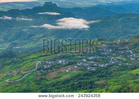 Mountains Under Mist In The Morning At Phu Tub Berk, Petchabun Thailand