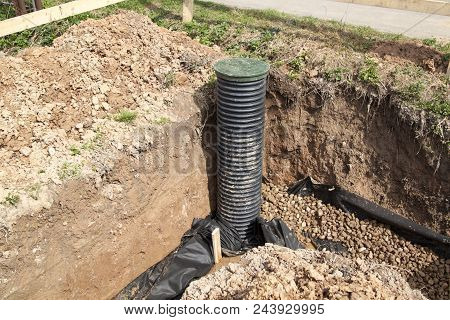Drainage Pipes And Inspection Well For Removal Of Water From A Site Under Construction Of The House