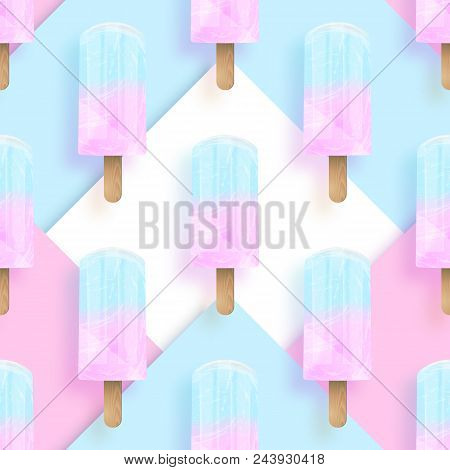 Ice Cream Popsicles Pastel Colors Seamless Vector Pattern. Stock Illustration