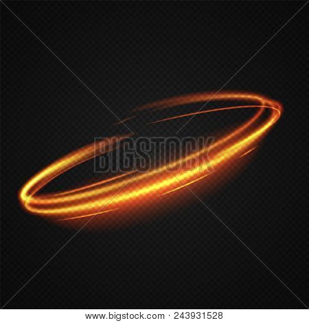 Neon Blurry Circles At Motion . Vector Swirl Trail Effect . Abstract Luminous Rings Slow Shutter Spe
