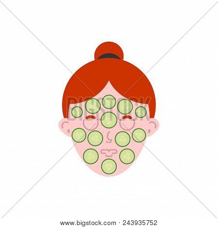 Woman Face Mask Ucumber. Cosmetic Procedures. Vector Illustration
