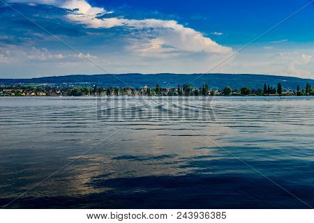 Evening Shot Of Reicheanau At Lake Constance With Nice Mirroring Waves