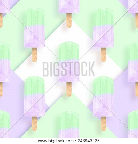 Ice Cream Popsicles Pastel Colors Seamless Vector Pattern. Stock Illustration