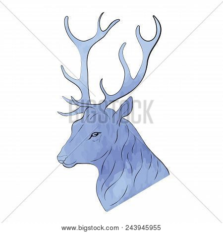 Deer Head Watercolor Illustration Isolated On White Background